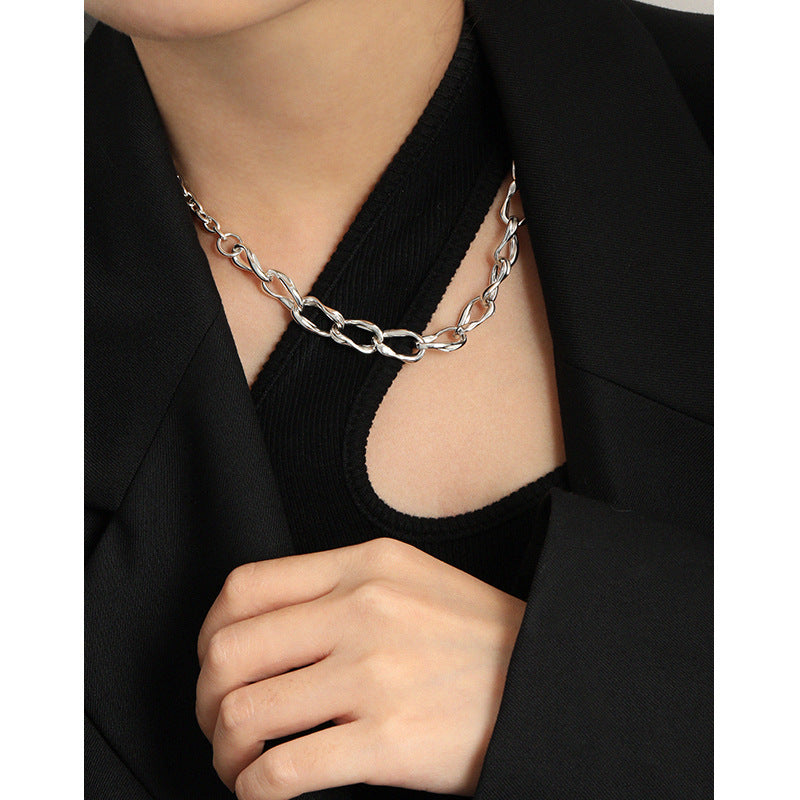 Asymmetry No Plating OT Lock Chain 925 Sterling Silver Necklace