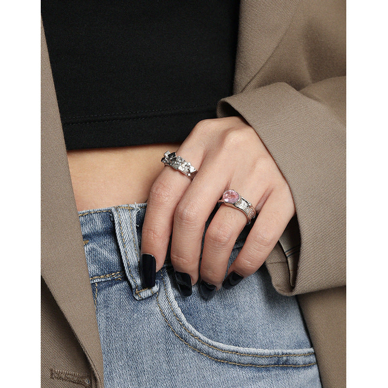Anniversary Oval CZ Irregular Wide 925 Sterling Silver Adjustable Ring