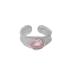 Anniversary Oval CZ Irregular Wide 925 Sterling Silver Adjustable Ring