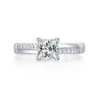 Classic 1ct Moissanite CZ Square 925 Sterling Silver Adjustable Ring