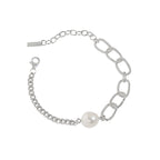 Asymmetry Chain Baroque Natural Pearl 925 Sterling Silver Bracelet