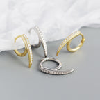 Modern CZ Lines Rivet 925 Sterling Silver Hoop Earrings