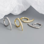 Modern CZ Lines Rivet 925 Sterling Silver Hoop Earrings