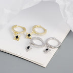 Modern Black CZ  Quadrangular Star 925 Sterling Silver Hoop Earrings