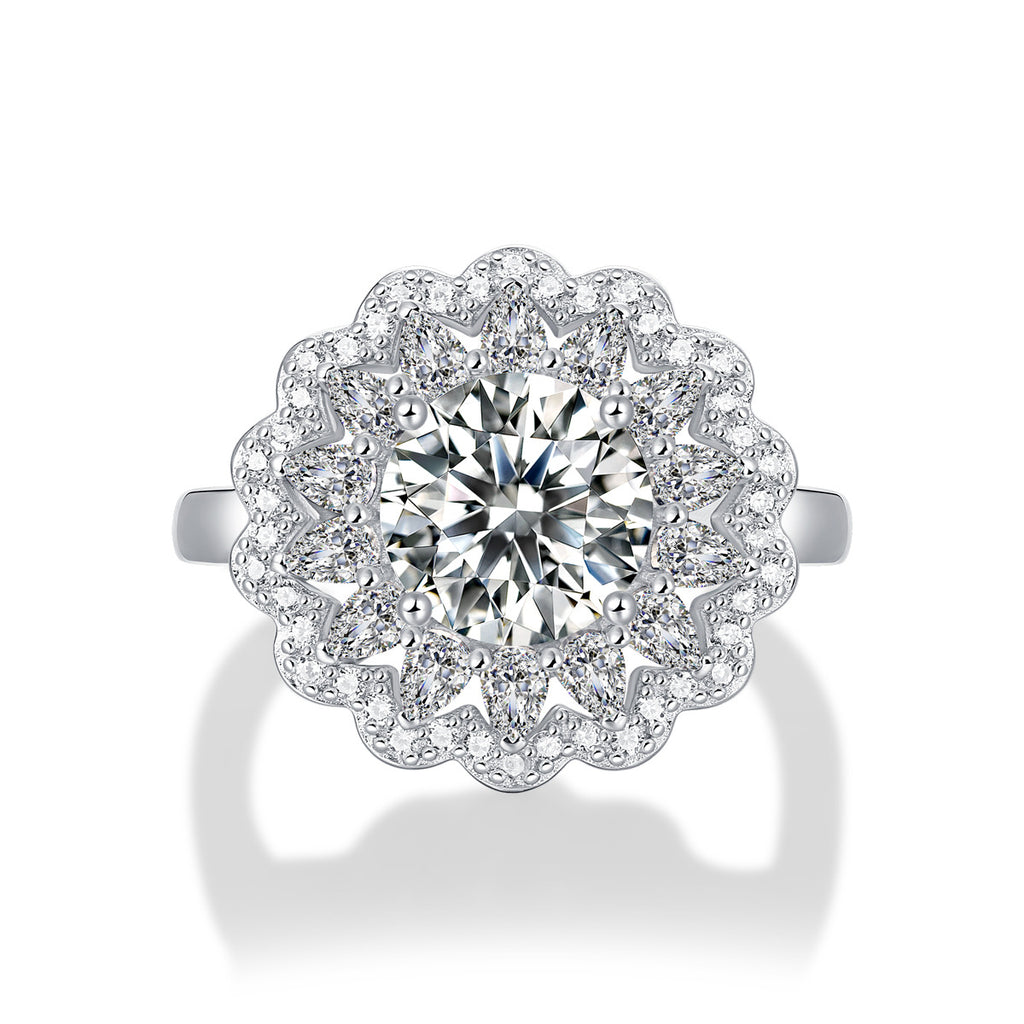 Beautiful 2ct Moissanite CZ Flower 925 Sterling Silver Adjustable Ring