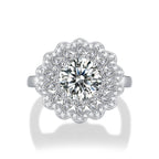 Beautiful 2ct Moissanite CZ Flower 925 Sterling Silver Adjustable Ring