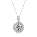 Elegant CZ Border Moissanite Flower 925 Sterling Silver Necklace