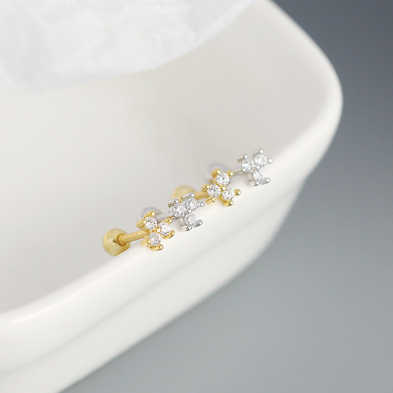 Cute Mini CZ Flower New 925 Sterling Silver Stud Earrings