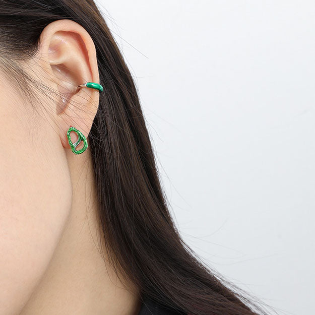 Asymmetry Green Hollow Pig Noise 925 Sterling Silver Dangling Earrings