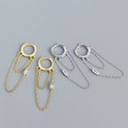 Elegant CZ Double Tassels 925 Sterling Silver Hoop Earrings