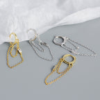 Elegant CZ Double Tassels 925 Sterling Silver Hoop Earrings
