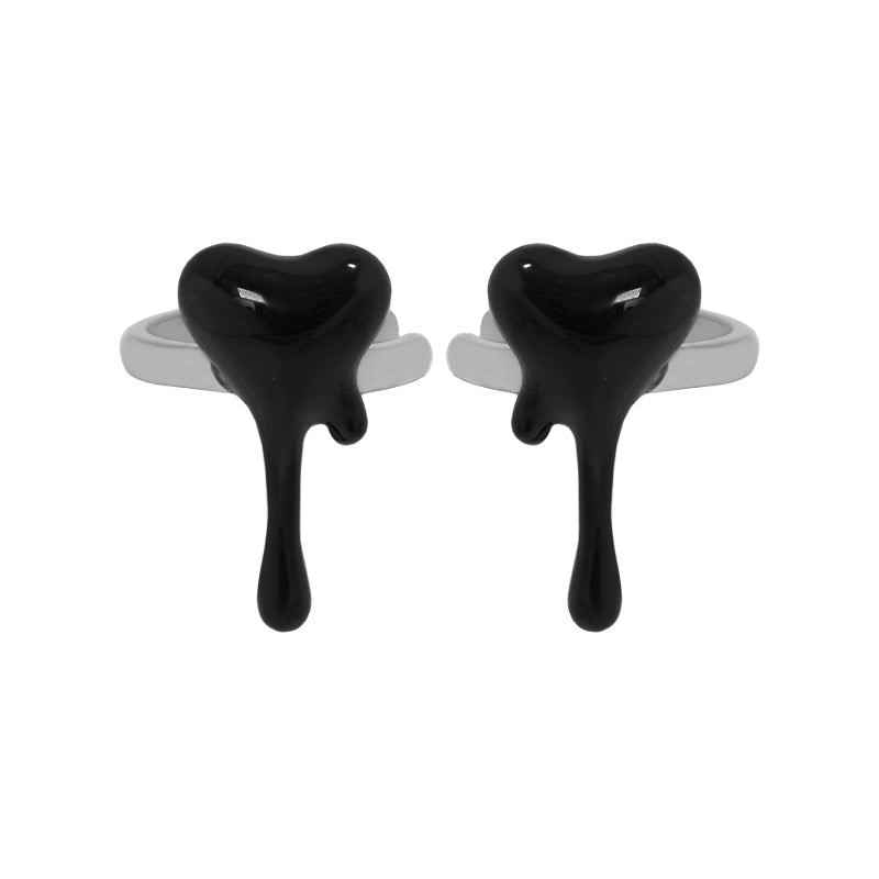 Black Fluid Heart Irregular 925 Sterling Silver Non-Pierced Earring(Single)