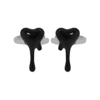 Black Fluid Heart Irregular 925 Sterling Silver Non-Pierced Earring(Single)
