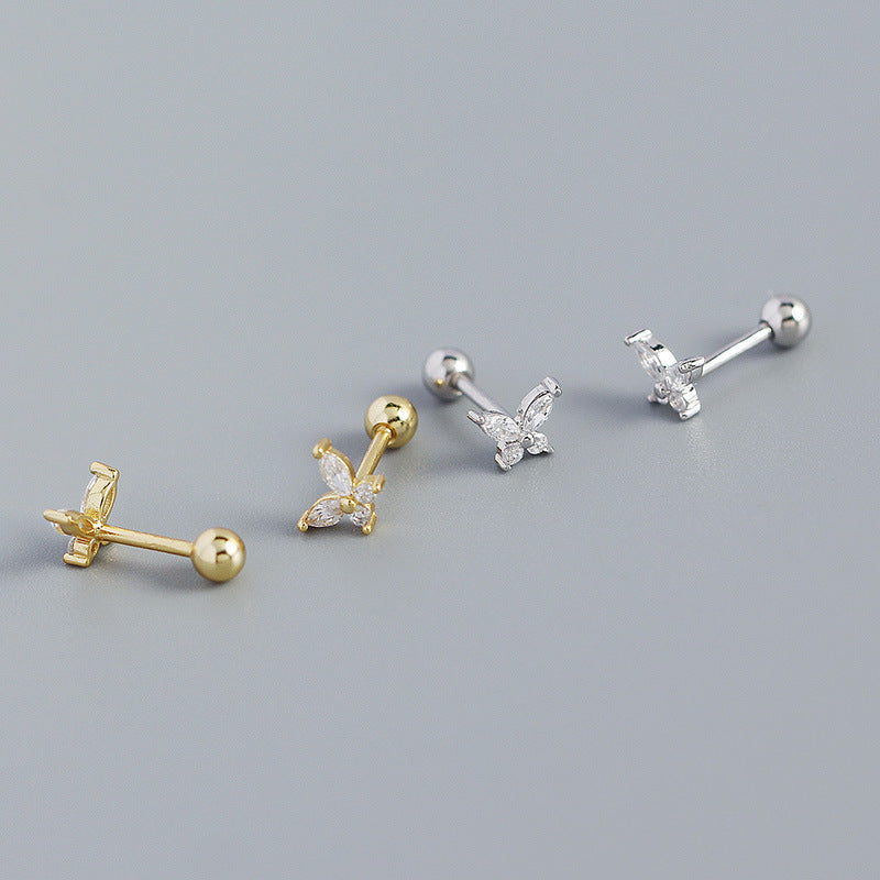 Cute Mini CZ Butterfly 925 Sterling Silver Stud Earrings