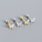 Cute Mini CZ Butterfly 925 Sterling Silver Stud Earrings