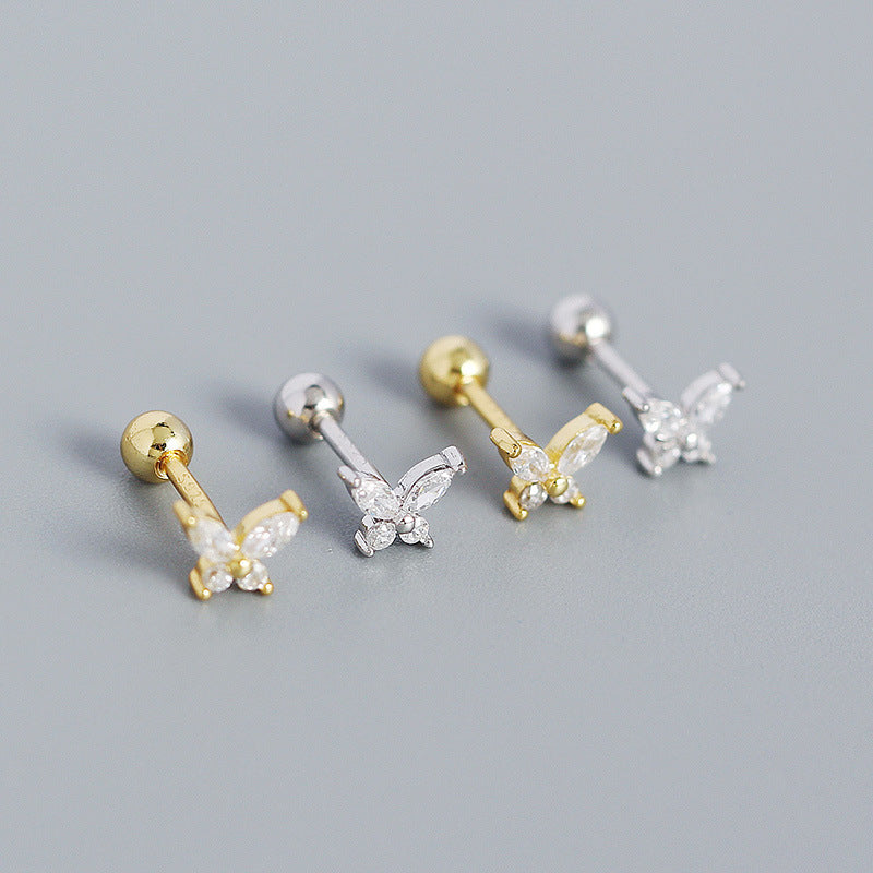 Cute Mini CZ Butterfly 925 Sterling Silver Stud Earrings