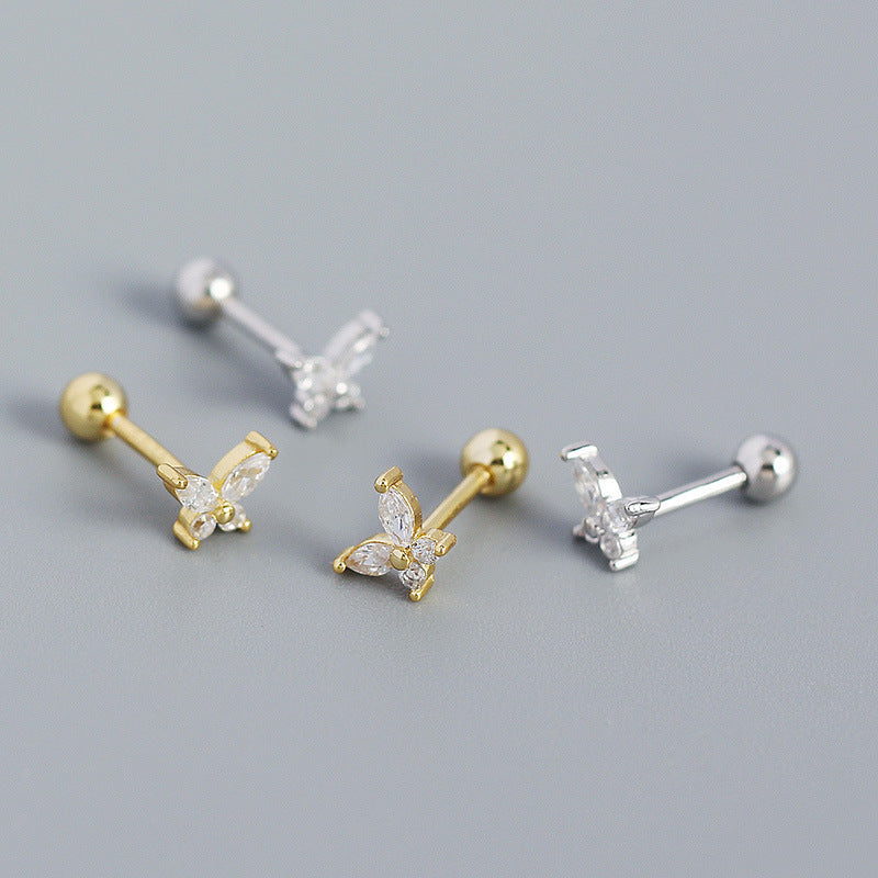 Cute Mini CZ Butterfly 925 Sterling Silver Stud Earrings