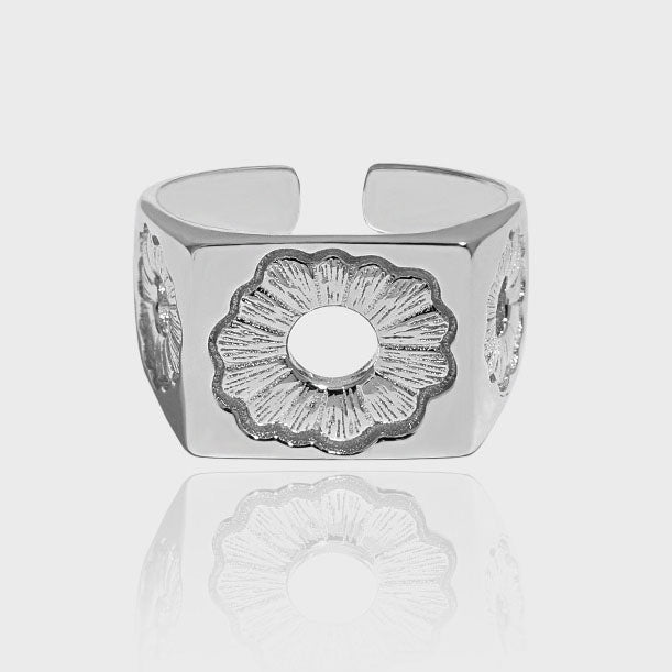Ekegant Hollow Daisy Flower Geometry 925 Sterling Silver Adjustable Ring
