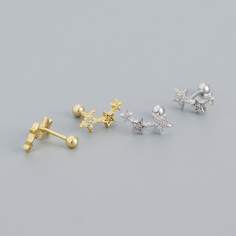 New Shining CZ Stars 925 Sterling Silver Stud Earrings