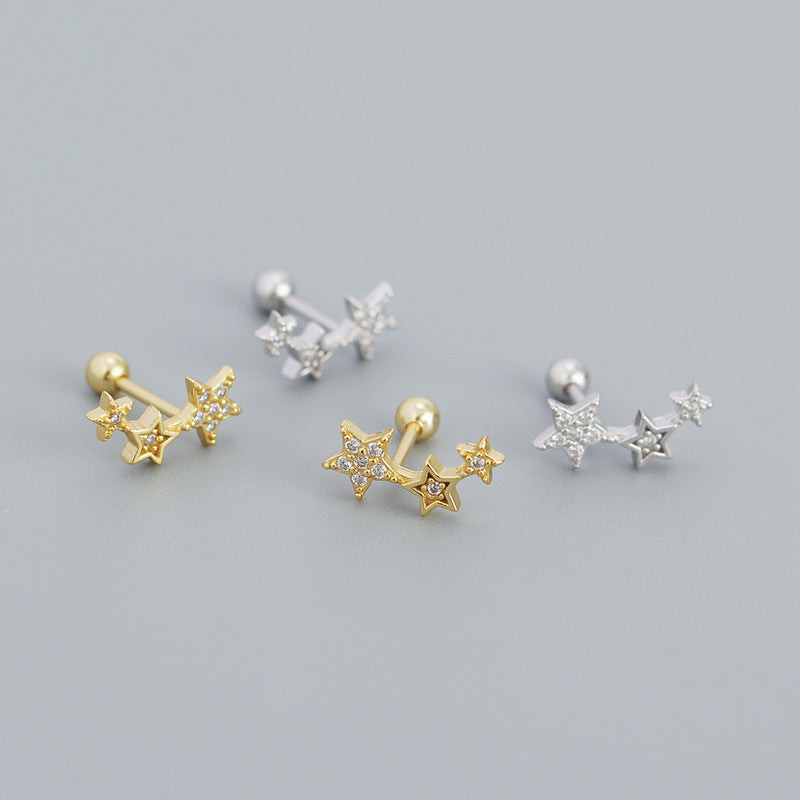 New Shining CZ Stars 925 Sterling Silver Stud Earrings