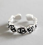 Vintage Rose Flower Twisted 925 Sterling Silver Adjustable Tail Ring