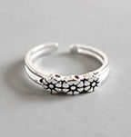 Vintage Rose Flower Twisted 925 Sterling Silver Adjustable Tail Ring
