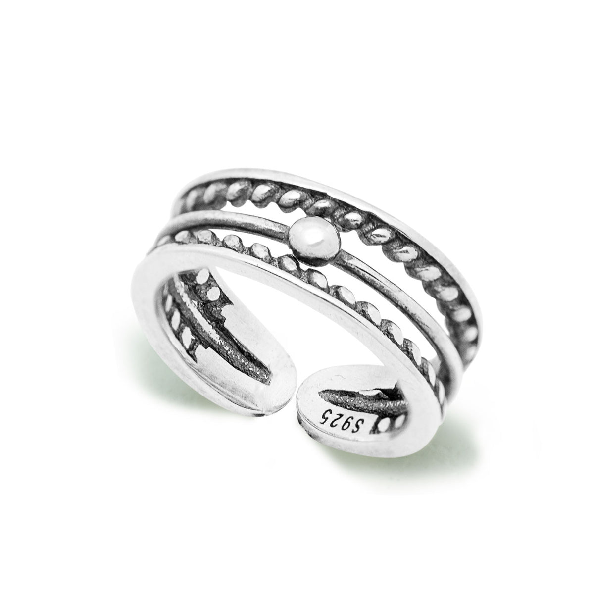 Vintage Twisted Flower Bohemia 925 Sterling Silver Adjustable Finger Toe Ring