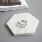 CHIC Hollow Lines Cross 925 Sterling Silver Adjustable Ring