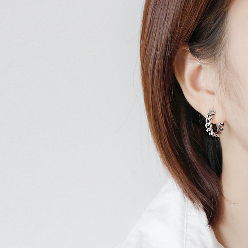 Retro Hollow Chain 925 Sterling Silver Huggie Hoop Earrings