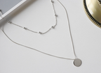 Choker Double Beads Chain Tag Coin 925 Sterling Silver Necklace