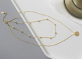 Choker Double Beads Chain Tag Coin 925 Sterling Silver Necklace