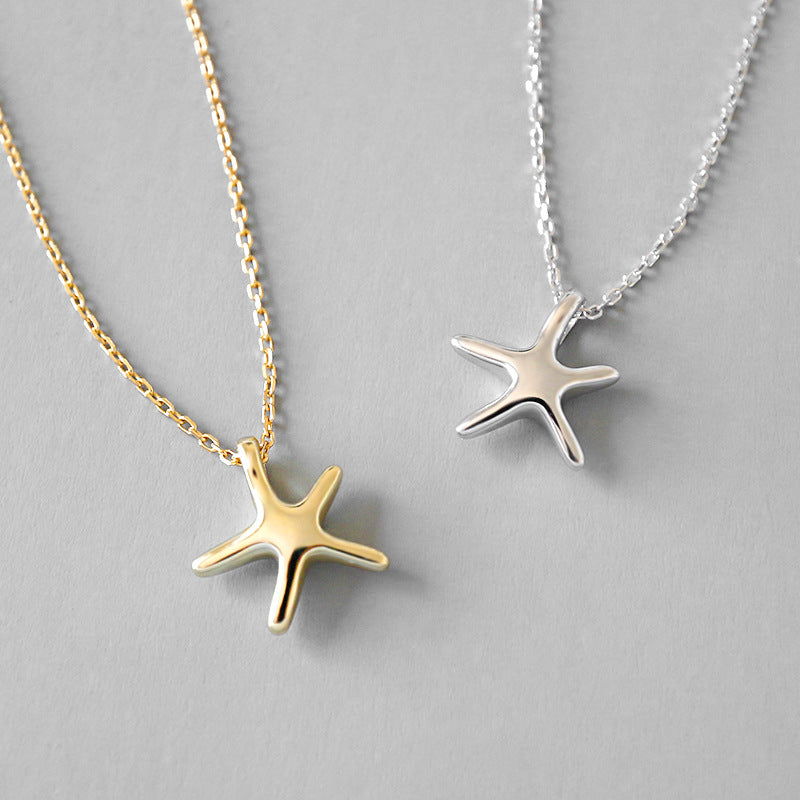 Trendy Tiny Starfish 925 Silver Minimalist Layering Chain Delicate Sea Star Pendant Necklace