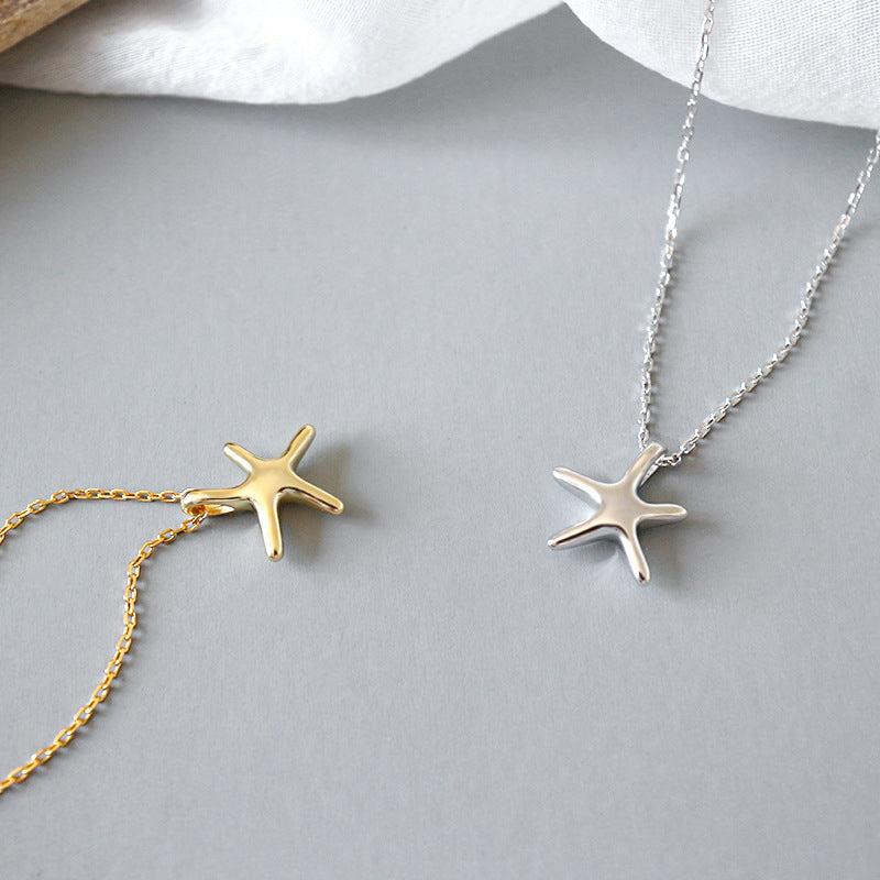 Trendy Tiny Starfish 925 Silver Minimalist Layering Chain Delicate Sea Star Pendant Necklace