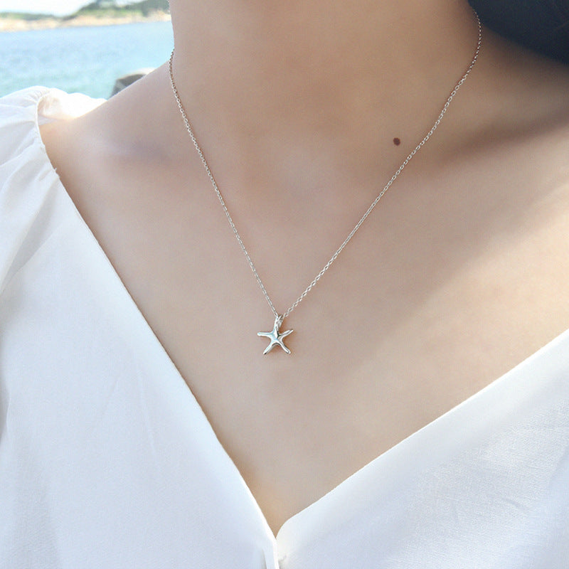 Trendy Tiny Starfish 925 Silver Minimalist Layering Chain Delicate Sea Star Pendant Necklace