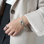 Retro Smile Face Waterdrop Heart Doll Tag 925 Sterling Silver Chain Bracelet