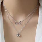 Anniversary Double Circles Heart Love 925 Sterling Silver Necklace