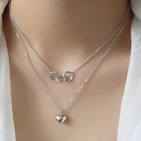 Anniversary Double Circles Heart Love 925 Sterling Silver Necklace
