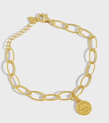 Simple Letters Tag 925 Sterling Silver Hollow Chain Bracelet