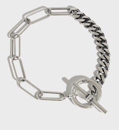 Asymmetry Vintage Curb Chain OT 925 Sterling Silver Bracelet