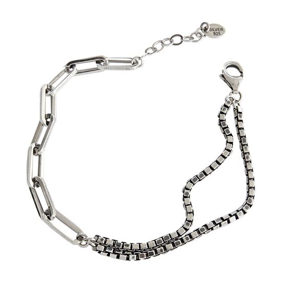 Retro Double Layer Hollow Chain 925 Sterling Silver Bracelet