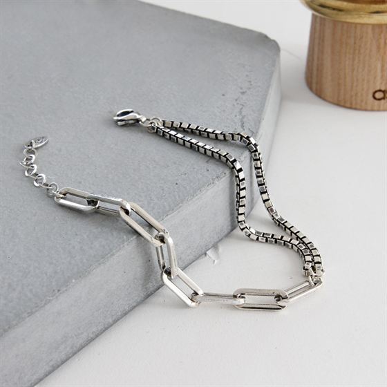 Retro Double Layer Hollow Chain 925 Sterling Silver Bracelet