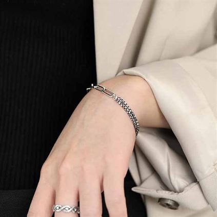 Retro Double Layer Hollow Chain 925 Sterling Silver Bracelet
