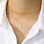 Elegant CZ Geometry CZ Star Tag 925 Sterling Silver Necklace