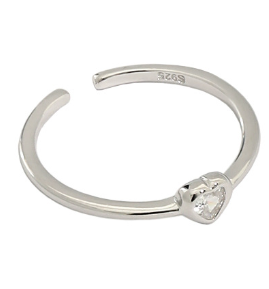Casual CZ Heart 925 Sterling Silver Adjustable Ring