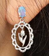 Elegant Blue CZ Tulips Flower 925 Sterling Silver Dangling Earrings