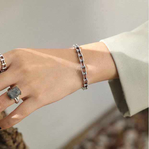 Vintage Bicycle Chain 925 Sterling Silver Bracelet