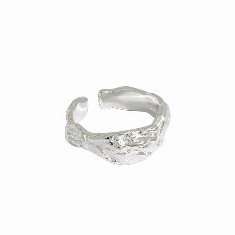 Casual Irregular Face 925 Sterling Silver Adjustable Ring