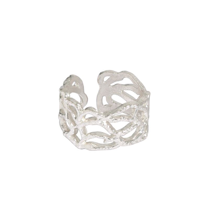 Vintage Irregular Wide Branch Texture 925 Sterling Silver Adjustable Ring