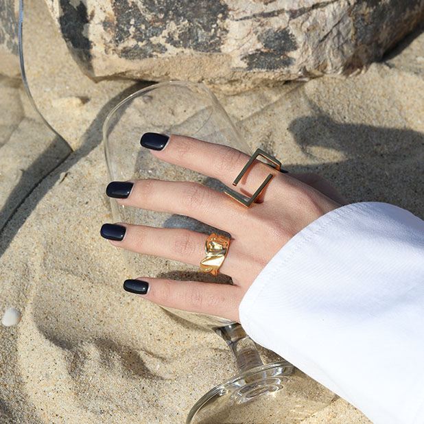 Casual Geometry Hollow Rectangle 925 Sterling Silver Adjustable Ring