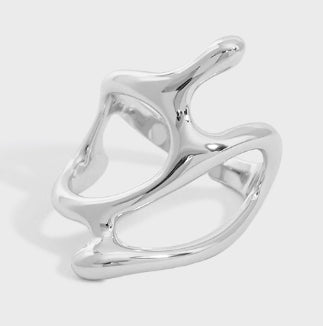 Casual Hollow Irregular Geometry 925 Sterling Silver Adjustable Ring